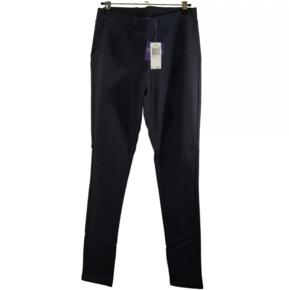 Vivienne Tam Womens Leggings Raquel Ink Navy Cotton Blend Large Mid Rise NWT-$68